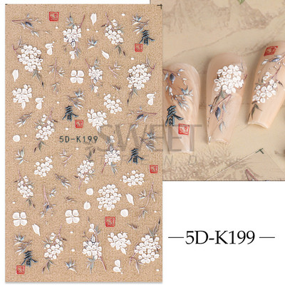 5D virág dombornyomott köröm matrica Vintage óra madár rózsa virágos dekoráció újév tavaszi akril gravírozott manikűr tippek BESW-5D