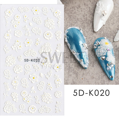 5D virág dombornyomott köröm matrica Vintage óra madár rózsa virágos dekoráció újév tavaszi akril gravírozott manikűr tippek BESW-5D