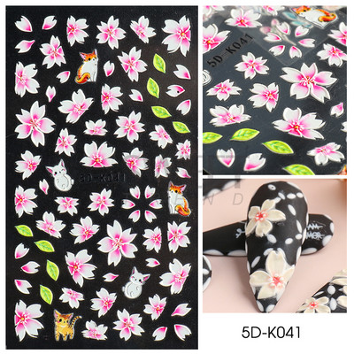 5D virág dombornyomott köröm matrica Vintage óra madár rózsa virágos dekoráció újév tavaszi akril gravírozott manikűr tippek BESW-5D