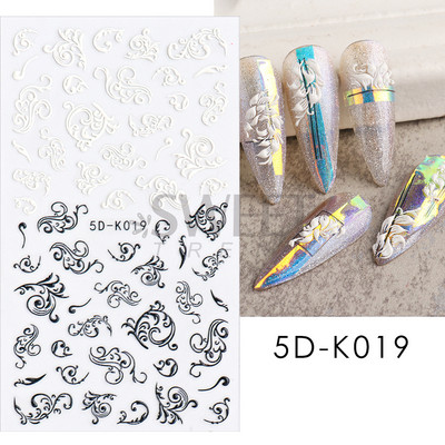 5D virág dombornyomott köröm matrica Vintage óra madár rózsa virágos dekoráció újév tavaszi akril gravírozott manikűr tippek BESW-5D