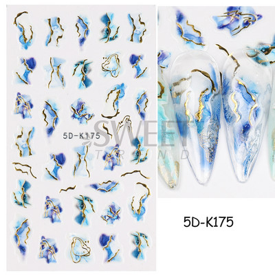5D virág dombornyomott köröm matrica Vintage óra madár rózsa virágos dekoráció újév tavaszi akril gravírozott manikűr tippek BESW-5D