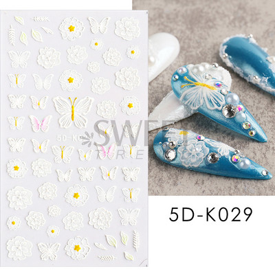 5D virág dombornyomott köröm matrica Vintage óra madár rózsa virágos dekoráció újév tavaszi akril gravírozott manikűr tippek BESW-5D