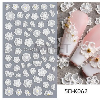 5D virág dombornyomott köröm matrica Vintage óra madár rózsa virágos dekoráció újév tavaszi akril gravírozott manikűr tippek BESW-5D