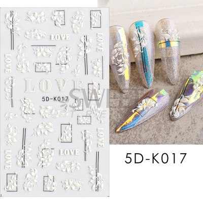 5D virág dombornyomott köröm matrica Vintage óra madár rózsa virágos dekoráció újév tavaszi akril gravírozott manikűr tippek BESW-5D