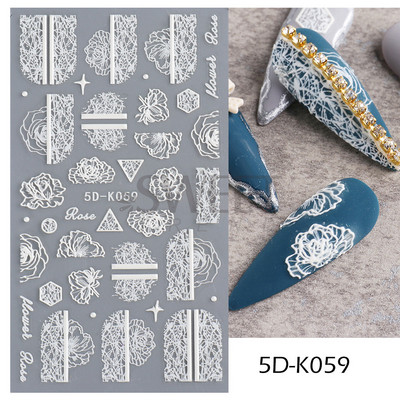 5D virág dombornyomott köröm matrica Vintage óra madár rózsa virágos dekoráció újév tavaszi akril gravírozott manikűr tippek BESW-5D