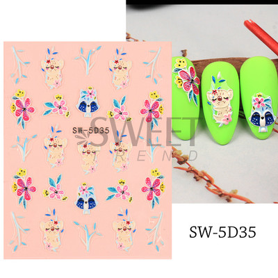 5D virág dombornyomott köröm matrica Vintage óra madár rózsa virágos dekoráció újév tavaszi akril gravírozott manikűr tippek BESW-5D