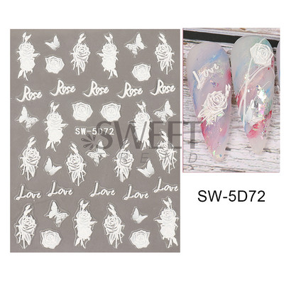 5D virág dombornyomott köröm matrica Vintage óra madár rózsa virágos dekoráció újév tavaszi akril gravírozott manikűr tippek BESW-5D