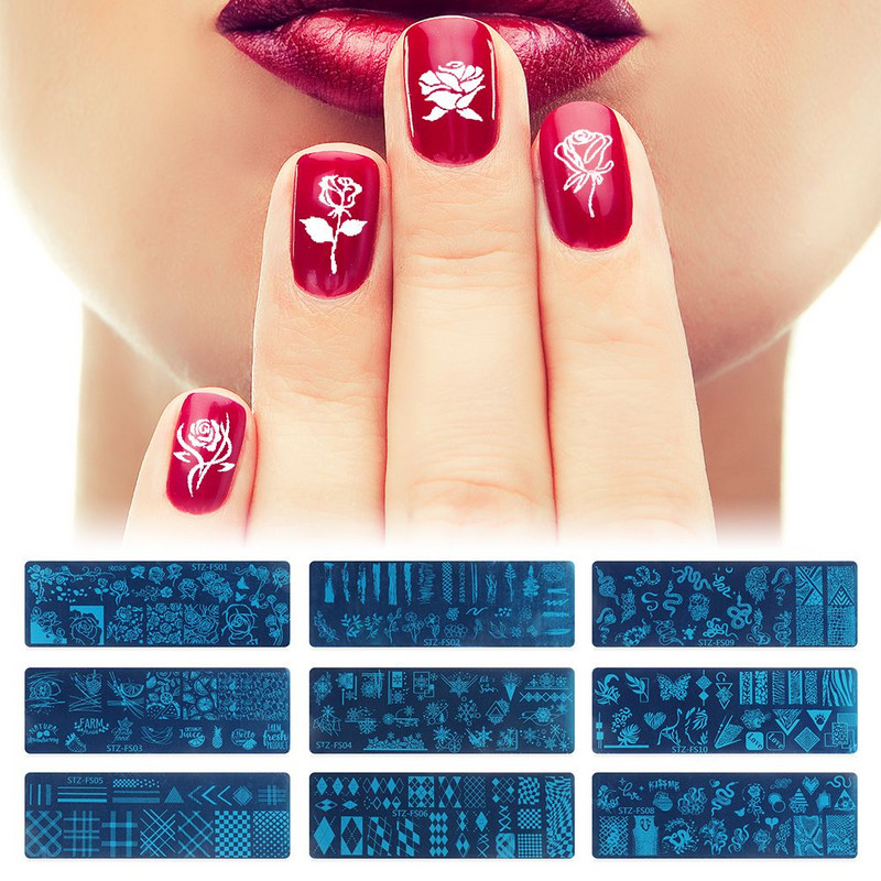 Művészi sablon Tigris Leopard Manikűr Virág Geometria Körömlakk sablon Állatnyomtatás Kígyó köröm bélyegző lemezek
