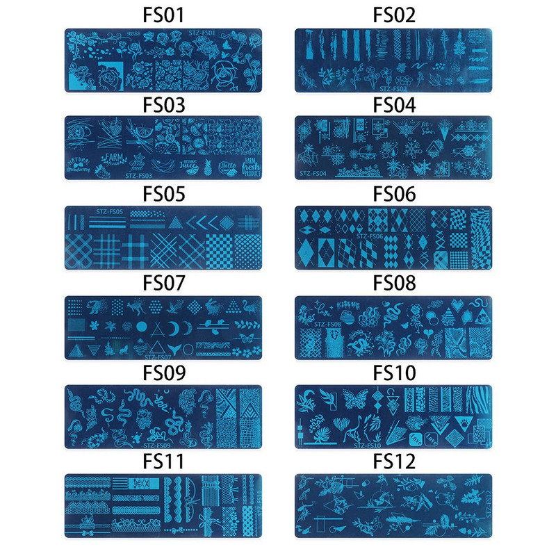 Művészi sablon Tigris Leopard Manikűr Virág Geometria Körömlakk sablon Állatnyomtatás Kígyó köröm bélyegző lemezek