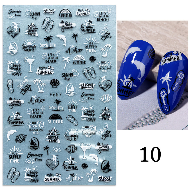 Nyári trópusi tengerparti kókuszfa papucs 3D köröm matrica levelek kagyló transzfer matricák csúszka díszítő manikűr