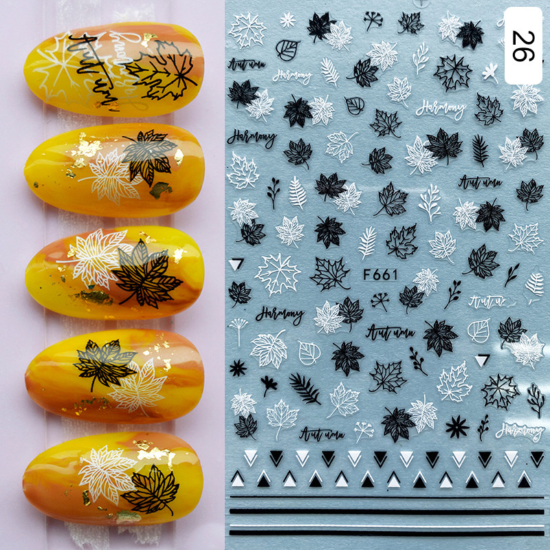 1 бр. Златен преливащ кленов лист 3D стикер за нокти Есен Есенен модел Лепило за прехвърляне Стикери Блестяща Направи си сам декорация за нокти