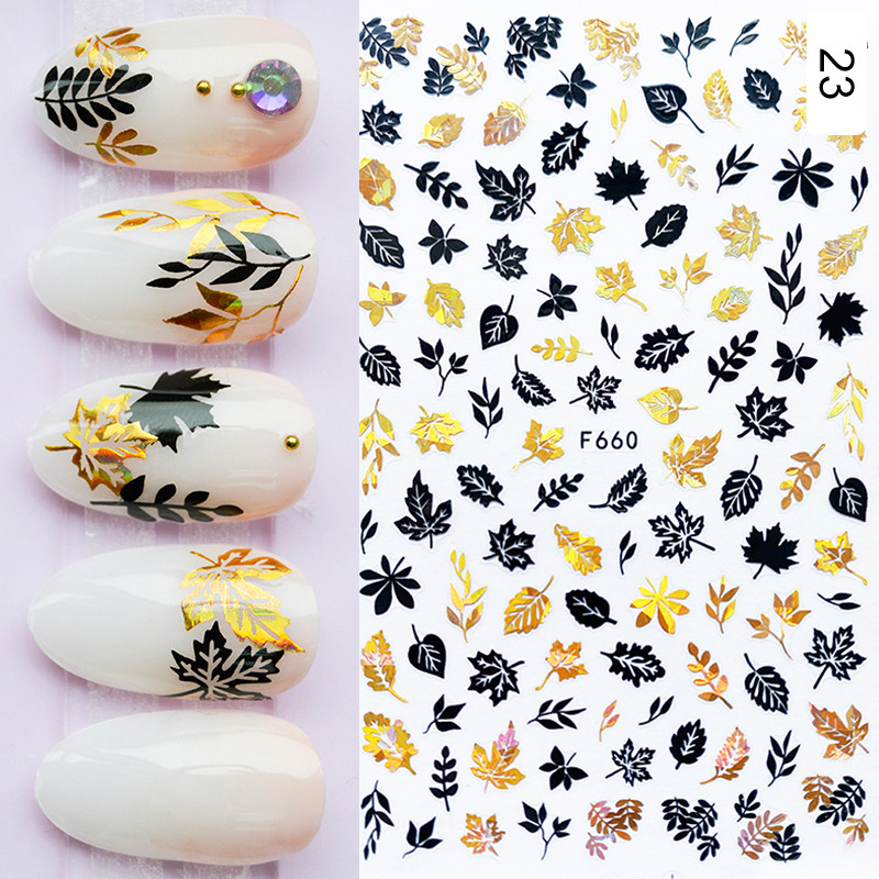 1 бр. Златен преливащ кленов лист 3D стикер за нокти Есен Есенен модел Лепило за прехвърляне Стикери Блестяща Направи си сам декорация за нокти