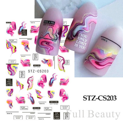 Lenyűgöző márványozott virágzó design körömmatrica akvarell tinta geometriai 3D csúszkák vonal pillangó betű téli dekor NFSTZ-CS201