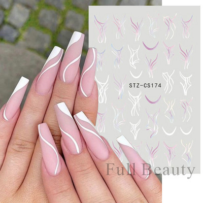Lenyűgöző márványozott virágzó design körömmatrica akvarell tinta geometriai 3D csúszkák vonal pillangó betű téli dekor NFSTZ-CS201