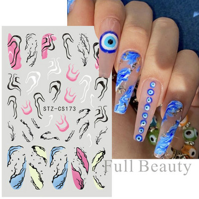 Lenyűgöző márványozott virágzó design körömmatrica akvarell tinta geometriai 3D csúszkák vonal pillangó betű téli dekor NFSTZ-CS201