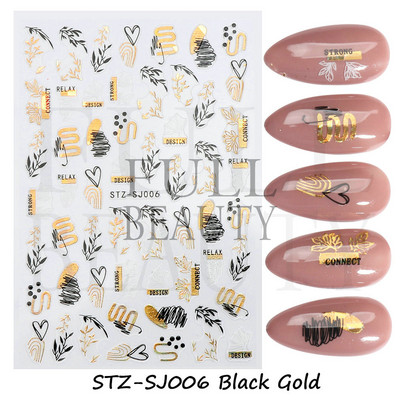 Lenyűgöző márványozott virágzó design körömmatrica akvarell tinta geometriai 3D csúszkák vonal pillangó betű téli dekor NFSTZ-CS201