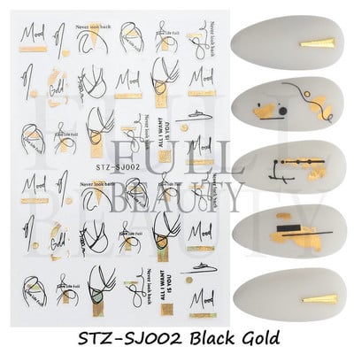 Lenyűgöző márványozott virágzó design körömmatrica akvarell tinta geometriai 3D csúszkák vonal pillangó betű téli dekor NFSTZ-CS201