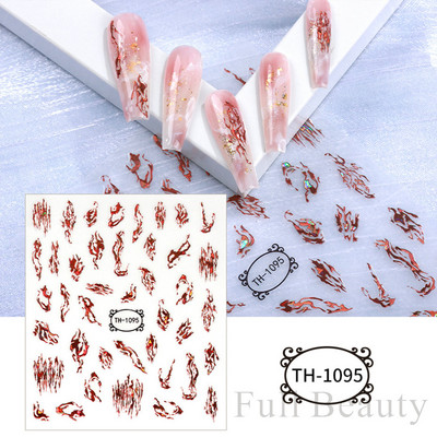 Lenyűgöző márványozott virágzó design körömmatrica akvarell tinta geometriai 3D csúszkák vonal pillangó betű téli dekor NFSTZ-CS201