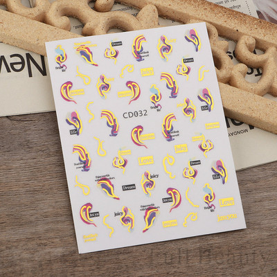 Lenyűgöző márványozott virágzó design körömmatrica akvarell tinta geometriai 3D csúszkák vonal pillangó betű téli dekor NFSTZ-CS201