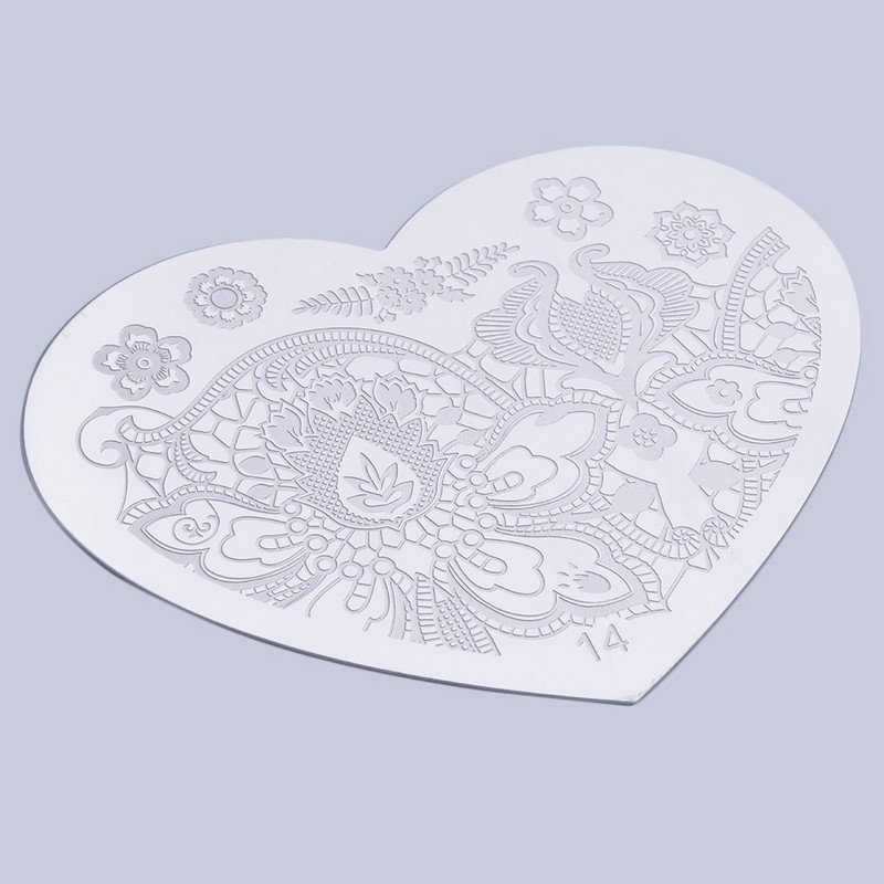 Szív alakú körömdíszítő nyomólemez kép bélyegző lemezek manikűrsablon gyönyörű körömmintákat hoz létre Népszerű világszerte akció