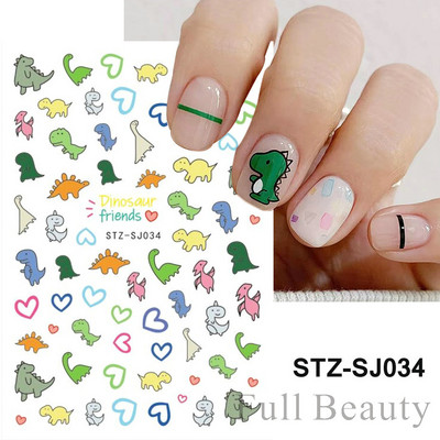 Aranyos kis dinoszaurusz 3D köröm matrica anime karakter öntapadó köröm csúszkák szív hamburger rajzfilm matricák dekoráció NFSTZ-SJ034