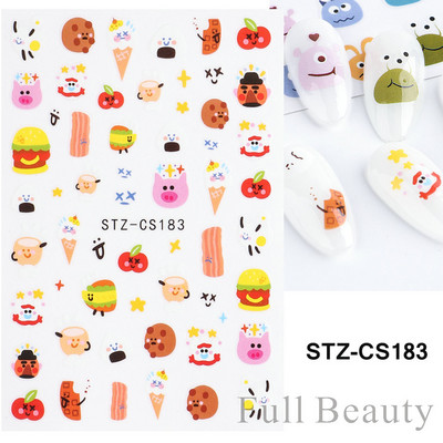 Aranyos kis dinoszaurusz 3D köröm matrica anime karakter öntapadó köröm csúszkák szív hamburger rajzfilm matricák dekoráció NFSTZ-SJ034