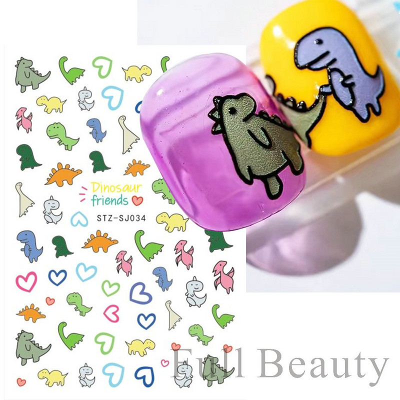 Aranyos kis dinoszaurusz 3D köröm matrica anime karakter öntapadó köröm csúszkák szív hamburger rajzfilm matricák dekoráció NFSTZ-SJ034