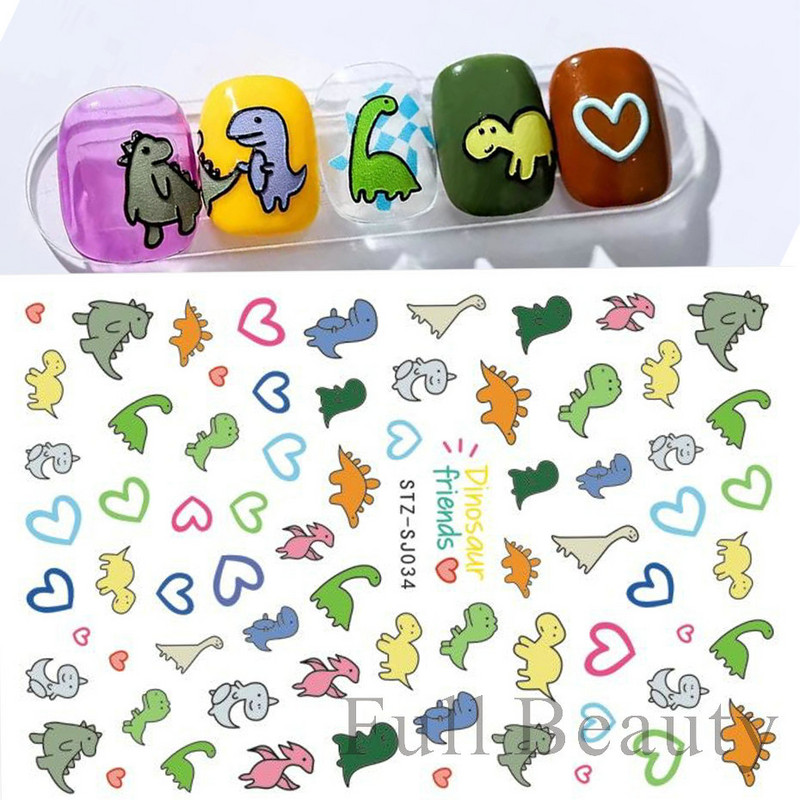 Aranyos kis dinoszaurusz 3D köröm matrica anime karakter öntapadó köröm csúszkák szív hamburger rajzfilm matricák dekoráció NFSTZ-SJ034