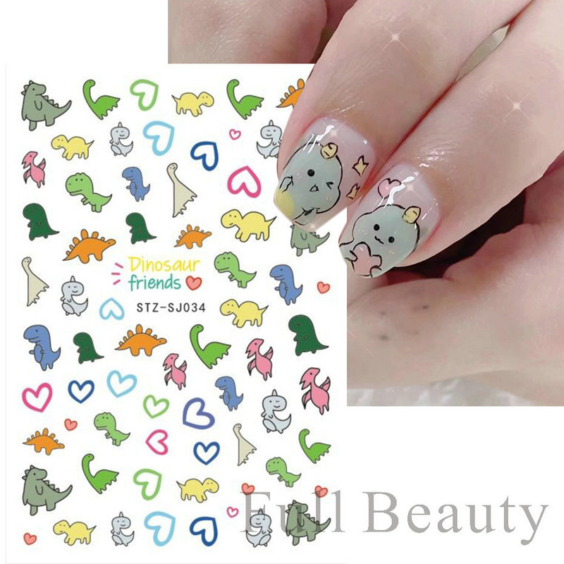 Aranyos kis dinoszaurusz 3D köröm matrica anime karakter öntapadó köröm csúszkák szív hamburger rajzfilm matricák dekoráció NFSTZ-SJ034