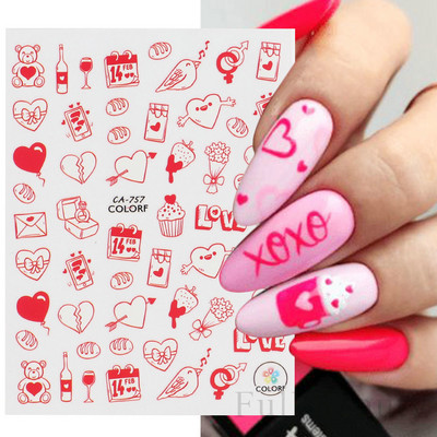 Valentin-napi sorozat Nail Art matricák Love Heart Balloon Rajzfilm 3D Slider Matrica Barkácsolás Körömdíszítés Kiegészítők Manikűr NFCA-757