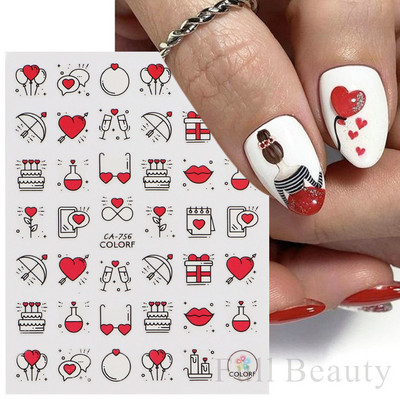 Σειρά για την Ημέρα του Αγίου Βαλεντίνου Αυτοκόλλητα Nail Art Love Heart Balloon Cartoon 3D Slider Decal Αξεσουάρ νυχιών DIY Μανικιούρ NFCA-757