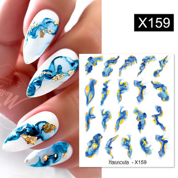 Harunouta Ink Blooming Marble Water Decals Flower Leaves Transfer Sliders Χαρτί αφηρημένες γεωμετρικές γραμμές Αυτοκόλλητα νυχιών Υδατογράφημα