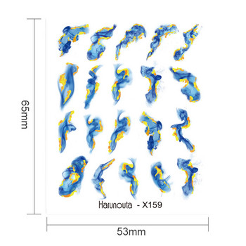 Harunouta Ink Blooming Marble Water Decals Flower Leaves Transfer Sliders Χαρτί αφηρημένες γεωμετρικές γραμμές Αυτοκόλλητα νυχιών Υδατογράφημα