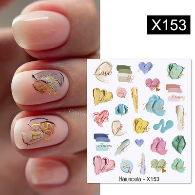 Harunouta Ink Blooming Marble Water Decals Flower Leaves Transfer Sliders Χαρτί αφηρημένες γεωμετρικές γραμμές Αυτοκόλλητα νυχιών Υδατογράφημα