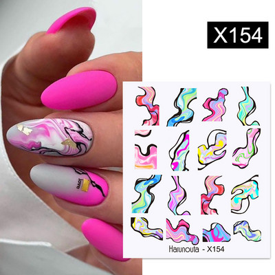 Harunouta Ink Blooming Marble Water Decals Flower Leaves Transfer Sliders Χαρτί αφηρημένες γεωμετρικές γραμμές Αυτοκόλλητα νυχιών Υδατογράφημα
