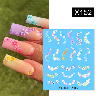 Harunouta Ink Blooming Marble Water Decals Flower Leaves Transfer Sliders Χαρτί αφηρημένες γεωμετρικές γραμμές Αυτοκόλλητα νυχιών Υδατογράφημα
