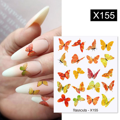 Harunouta Ink Blooming Marble Water Decals Flower Leaves Transfer Sliders Χαρτί αφηρημένες γεωμετρικές γραμμές Αυτοκόλλητα νυχιών Υδατογράφημα