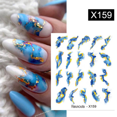 Harunouta Ink Blooming Marble Water Decals Flower Leaves Transfer Sliders Χαρτί αφηρημένες γεωμετρικές γραμμές Αυτοκόλλητα νυχιών Υδατογράφημα