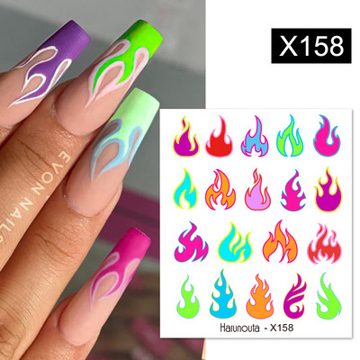 Harunouta Ink Blooming Marble Water Decals Flower Leaves Transfer Sliders Χαρτί αφηρημένες γεωμετρικές γραμμές Αυτοκόλλητα νυχιών Υδατογράφημα