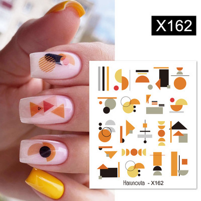 Harunouta Ink Blooming Marble Water Decals Flower Leaves Transfer Sliders Χαρτί αφηρημένες γεωμετρικές γραμμές Αυτοκόλλητα νυχιών Υδατογράφημα