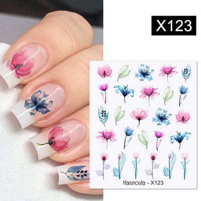 Harunouta Ink Blooming Marble Water Decals Flower Leaves Transfer Sliders Χαρτί αφηρημένες γεωμετρικές γραμμές Αυτοκόλλητα νυχιών Υδατογράφημα