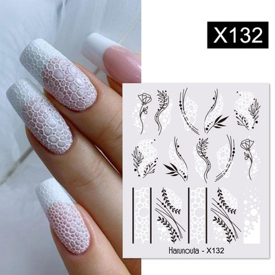 Harunouta Ink Blooming Marble Water Decals Flower Leaves Transfer Sliders Χαρτί αφηρημένες γεωμετρικές γραμμές Αυτοκόλλητα νυχιών Υδατογράφημα