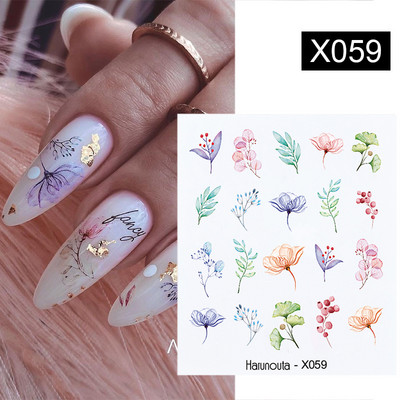 Harunouta Ink Blooming Marble Water Decals Flower Leaves Transfer Sliders Χαρτί αφηρημένες γεωμετρικές γραμμές Αυτοκόλλητα νυχιών Υδατογράφημα