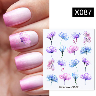Harunouta Ink Blooming Marble Water Decals Flower Leaves Transfer Sliders Χαρτί αφηρημένες γεωμετρικές γραμμές Αυτοκόλλητα νυχιών Υδατογράφημα