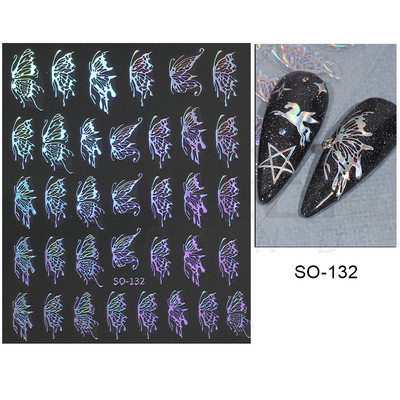 3D lézeres ezüst körömmatrica fémes pillangó csillag Hold egyszarvú holografikus színátmenetes manikűr DIY köröm kiegészítők BESO