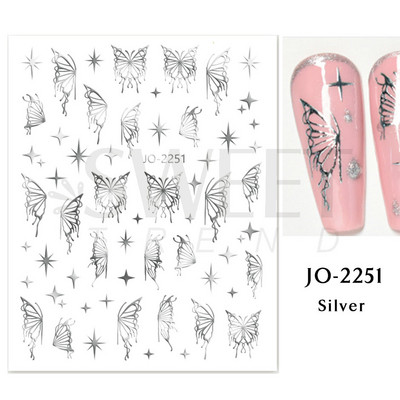 3D lézeres ezüst körömmatrica fémes pillangó csillag Hold egyszarvú holografikus színátmenetes manikűr DIY köröm kiegészítők BESO