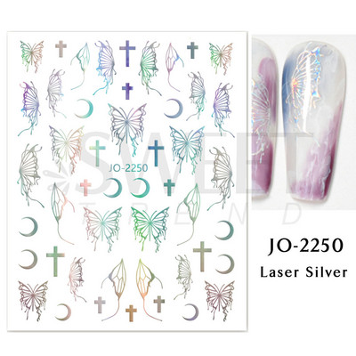 3D lézeres ezüst körömmatrica fémes pillangó csillag Hold egyszarvú holografikus színátmenetes manikűr DIY köröm kiegészítők BESO