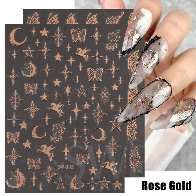 3D lézeres ezüst körömmatrica fémes pillangó csillag Hold egyszarvú holografikus színátmenetes manikűr DIY köröm kiegészítők BESO
