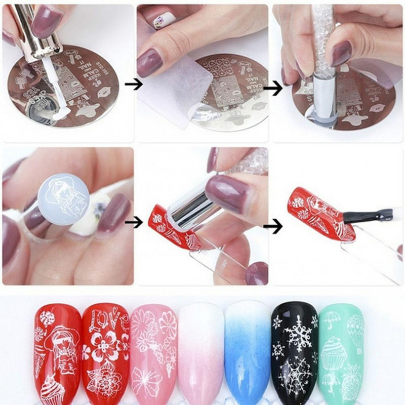 Kétoldalas fejbélyegző polírozás festés rajz manikűr körömdíszítő toll eszköz körömdíszítő bélyegző lemez DIY körömbélyegző készletek