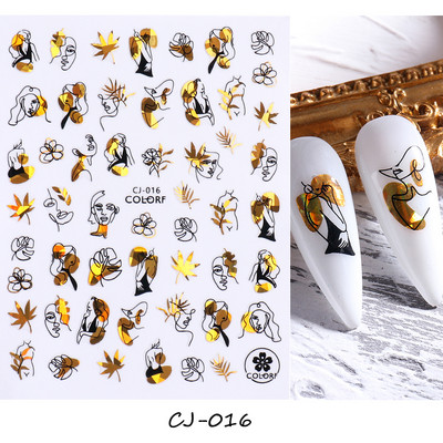 Virágzó csíkok vonalak 3D matricák körmökhöz Arany bronzosító geometria absztrakt arcragasztó fóliák csúszkák dekoráció NFSTZ-SJ018